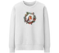 Purple Print House Christmas Robin Wreath Sweatshirt Women Jumper Xmas Santa Holly Unisex Sweater, M, White