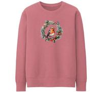 Purple Print House Christmas Robin Wreath Sweatshirt Women Jumper Xmas Santa Holly Unisex Sweater, XXL, Dusty Pink
