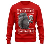 Purple Print House Christmas Squirrel Sweatshirt Adults Jumper Day Festive Forest Wildlife Tree Xmas Hat Sweater Gifts For Men and Women, XXL, Red
