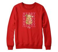 Purple Print House Christmas Sweatshirt For Girls With Custom Name Merry Christmas Pink Capybara Festive Guinea Pig Xmas Jumper For Daughter Niece, 9-11 Years, Red