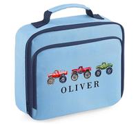 Purple Print House Custom Boys Lunch Box Monster Truck Off Road Design for Kids Infant Toddlers Back to School Nursery Gift, 24cm x 20cm x 8cm, Sky Blue