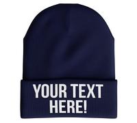 Purple Print House Custom Embroidered Text Beanie Hat Personalised Hat Custom Company Name Winter Workwear, One Size, French Navy