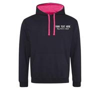 Purple Print House Custom Embroidered Varsity Hoodie Mens Hoody Personalised Embroidery Any Text Logo Workwear Company Contrast Colours Sports Team, L, Black/Pink