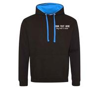 Purple Print House Custom Embroidered Varsity Hoodie Mens Hoody Personalised Embroidery Any Text Logo Workwear Company Contrast Colours Sports Team, L, Black/Blue