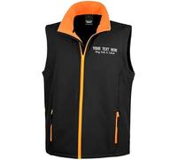 Purple Print House Custom Embroidered Work Bodywarmer for Men | Personalised Soft Shell Gilet with Embroidery Text | Staff Uniform or Outdoor Layer | Add Your Business Name, 4XL, Black/Orange