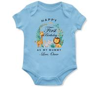 Purple Print House Custom First Birthday as my Mummy Babygrow Baby Boys and Girls Safari Animals Vest for Mums Bday Personalised Gift, 0-3 Months, Light Blue