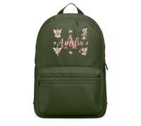 Purple Print House Custom Girls Mini Backpack Fairy Garden Personalised Name Initial Kids Bag Back to Nursery School Holiday Travel Gift, One Size, Olive Green