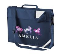 Purple Print House Custom Girls Unicorns Book Bag with Strap Personalised Name Design for Primary Kids Reception Infants Back to School Gift, One Size, Navy
