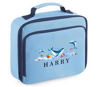 Purple Print House Custom Kids Lunch Box Whale Fish Under Sea Design for Boys Girls Toddler Infants Back to School Nursery, 24cm x 20cm x 8cm, Sky Blue