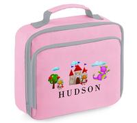Purple Print House Custom Kids Medieval Knight Lunch Bag for Boys Toddlers Infants Back to School Nursery Gift Lunchbox for New Term, 24cm x 20cm x 8cm, Pink