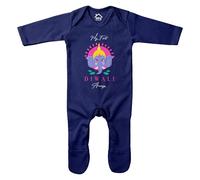 Purple Print House Custom My First Diwali Romper Suit for Baby Boy Girl Personalised Hinduism Hindu Celebrations Elephant Sleepsuit, 3-6 Months, Navy