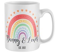 Purple Print House Custom Name And Date Rainbow Mug, Personalised Valentines Coffee Cup, Gay For Boyfriend Fiance or Husband, Unique Funny Valentines Day Present, One Size, White