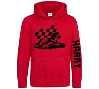 Purple Print House Custom Name Karting Kids Hoodie, Personalised Text Gifts For Boys and Girls, Unique and Cool Birthday ChristmasGo Kart Hoody, Hooded Kart Racing Jumper Gift, Red, 7-8 Years