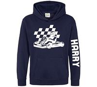 Purple Print House Custom Name Karting Kids Hoodie, Personalised Text Gifts For Boys and Girls, Unique and Cool Birthday ChristmasGo Kart Hoody, Hooded Kart Racing Jumper Gift, Navy, 7-8 Years