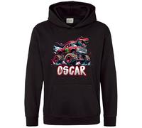 Purple Print House Custom Red Dino Monster Truck Hoodie For Boys Dinosaur Giant Off Road Trucks Hooded Top Kids, 5-6 Years, Black