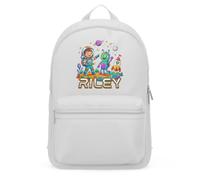 Purple Print House Custom Space Boys Mini Backpack - Astronaut Rocket Alien Planets - Personalised Name School Bag, One Size, Soft Grey