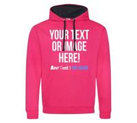 Purple Print House Custom Varsity Hoodie Mens Hoody Personalised Printed Any Text Image Logo Workwear Company Contrast Colours, M, Pink/Navy