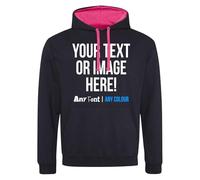 Purple Print House Custom Varsity Hoodie Mens Hoody Personalised Printed Any Text Image Logo Workwear Company Contrast Colours, XL, Black/Pink