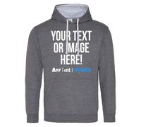 Purple Print House Custom Varsity Hoodie Mens Hoody Personalised Printed Any Text Image Logo Workwear Company Contrast Colours, M, Charcoal/Grey