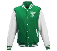Purple Print House Custom Varsity Jacket Personalised Letterman Retro Style Sportswear Fashion Top with Any Text Image Logo or Team Badge, XXL, Kelly Green/White