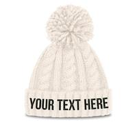 Purple Print House Custom Womens Cable Knit Embroidered Beanie Personalised Embroidery Text Bobble Hat Winter Autumn Season, One Size, Oatmeal
