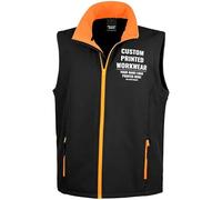 Purple Print House Custom Work Bodywarmer for Men | Personalised Printed Soft Shell Gilet with Company Logo | Staff Uniform or Outdoor Layer | Add Your Business Logo or Text, XL, Black/Orange