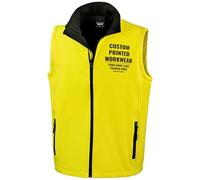 Purple Print House Custom Work Bodywarmer for Men | Personalised Printed Soft Shell Gilet with Company Logo | Staff Uniform or Outdoor Layer | Add Your Business Logo or Text, XXL, Yellow