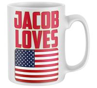 Purple Print House Custom *YOUR NAME* Loves USA Mug - Personalised Birthday United States Football Rugby Gifts For Him - America Flag Coffee Cup, White, One Size