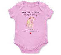 Purple Print House Customised 1st Birthday as my Mummy Babygrow Mum and Baby Giraffe Vest for Baby Boy Girl Persoanlised New Mum Bday Gift, 6-12 Months, Light Pink
