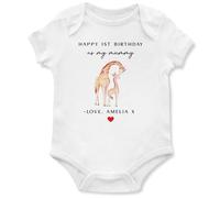 Purple Print House Customised 1st Birthday as my Mummy Babygrow Mum and Baby Giraffe Vest for Baby Boy Girl Persoanlised New Mum Bday Gift, 12-18 Months, White