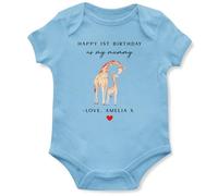 Purple Print House Customised 1st Birthday as my Mummy Babygrow Mum and Baby Giraffe Vest for Baby Boy Girl Persoanlised New Mum Bday Gift, 12-18 Months, Light Blue