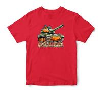Purple Print House Customised Army Tank T Shirt for Boys Personalised Name Military Vehicle Kids Top, 7-8 Years, Red