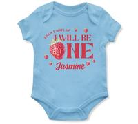Purple Print House Customised First Birthday Babygrow When I Wake Up I'll Be One Baby Girls Boys Strawberry Themed 1st Bday Vest Custom Gift, 6-12 Months, Light Blue