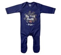 Purple Print House Customised My First Diwali Romper Suit Baby Boys Girls Personalised 1st Festival of Lights Diya Sleepsuit Babies, 3-6 Months, Navy