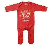 Purple Print House Customised My First Diwali Romper Suit Baby Boys Girls Personalised 1st Festival of Lights Diya Sleepsuit Babies, 3-6 Months, Red