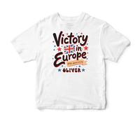 Purple Print House Customised Victory in Europe Baby T Shirt VE Day 80th Anniversary Union Jack Toddler Top Boys Girls, 12-18 Months, White