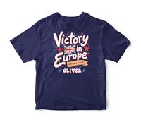 Purple Print House Customised Victory in Europe Baby T Shirt VE Day 80th Anniversary Union Jack Toddler Top Boys Girls, 2-3 Years, Navy