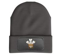 Purple Print House Cymru Feathers Patch Beanie Men Women Wales Supporters Rugby Welsh Winter Nations Headwear, One Size, Graphite Grey