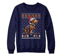 Purple Print House Dachshund Christmas Kids Sweatshirt School Xmas Jumper Day Sausage Dog Boy Girl Sweater Santa, 9-11 Years, Navy