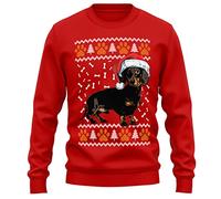 Purple Print House Dachshund Christmas Sweatshirt Adult Xmas Jumper For Sausage Dog Owner Gifts Autumn Winter Puppy Walks Sweater For Him and Her, M, Red