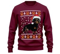 Purple Print House Dachshund Christmas Sweatshirt Adult Xmas Jumper For Sausage Dog Owner Gifts Autumn Winter Puppy Walks Sweater For Him and Her, M, Maroon