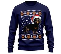Purple Print House Dachshund Christmas Sweatshirt Adult Xmas Jumper For Sausage Dog Owner Gifts Autumn Winter Puppy Walks Sweater For Him and Her, L, Navy