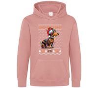 Purple Print House Dachshund Fairisle Christmas Hoodie For Kids Boy Girl Sausage Dog Festive Xmas Winter Hoody, 5-6 Years, Dusty Pink