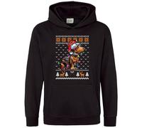 Purple Print House Dachshund Fairisle Christmas Hoodie For Kids Boy Girl Sausage Dog Festive Xmas Winter Hoody, 12-13 Years, Black