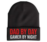 Purple Print House Dad by Day Funny Beanie Hat, Gifts for Dad Mens Fathers Gamer Gift Video Game Retro (Black)