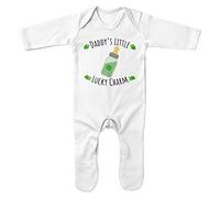 Purple Print House Daddy's Little Lucky Charm Romper Suit St Paddys Day Lucky Irish Shamrock Leprechaun Babies Boy Girl Ireland 1st, 0-3 Months, White