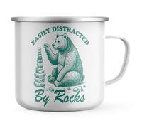 Purple Print House Easily Distracted by Rocks Enamel Mug - Funny Bear Rock Balancing Metal Tea Coffee Cup for Camping and Hiking Trips - Outdoor Lover Gift - 12oz