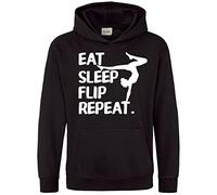 Purple Print House Eat Sleep Flip Hoodie - Gymnastics Hoodie Girls Gift For Gymnast Kids Childrens Hooded Top - Can be Personalised With Any Name or Text, 9-11 Years, Black