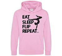 Purple Print House Eat Sleep Flip Hoodie - Gymnastics Hoodie Girls Gift For Gymnast Kids Childrens Hooded Top - Can be Personalised With Any Name or Text, 7-8 Years, Light Pink