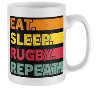 Purple Print House Eat Sleep Rugby Repeat Mug Funny Rugger Supporter Tea Coffee Cup For Men & Women Rugga Player Gift